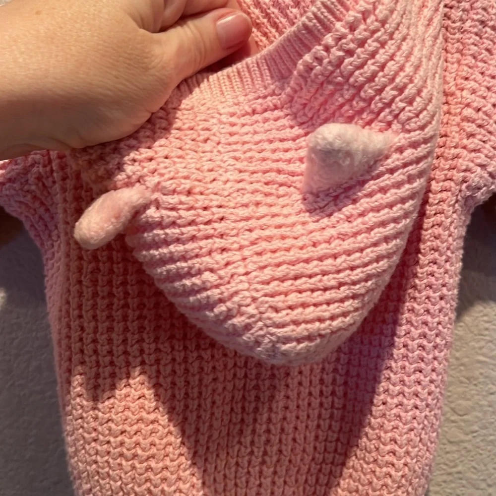 Carter’s Pink Chunky Knit Sweater Cardigan With Cat Ears Size 6 Months